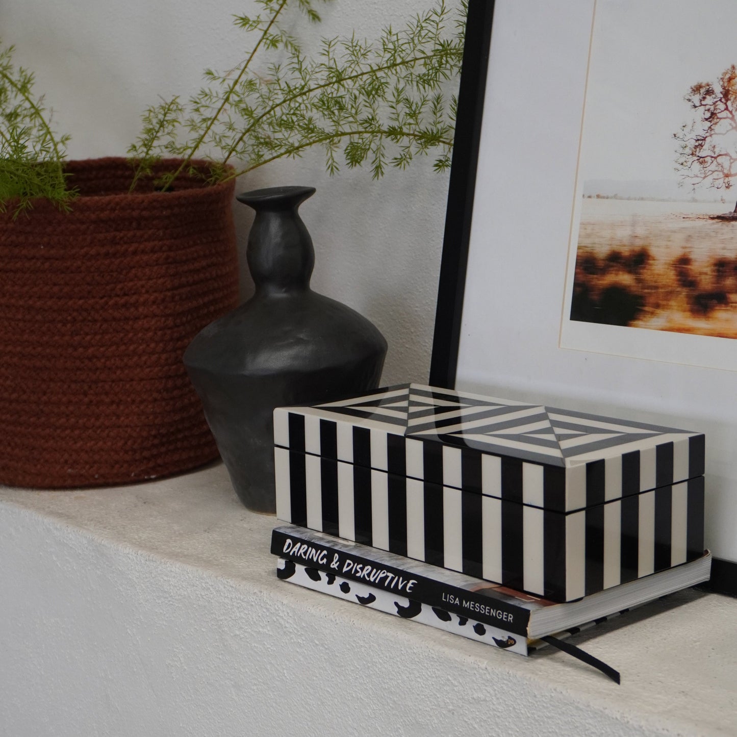 Florence Lacquer Storage Box in Off-white and Black